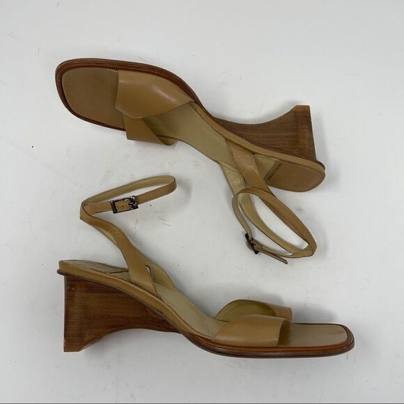 Banana Republic Sandals Tan Ankle Strap Square Toe Leather Women's 8.5 - Picture 5 of 10